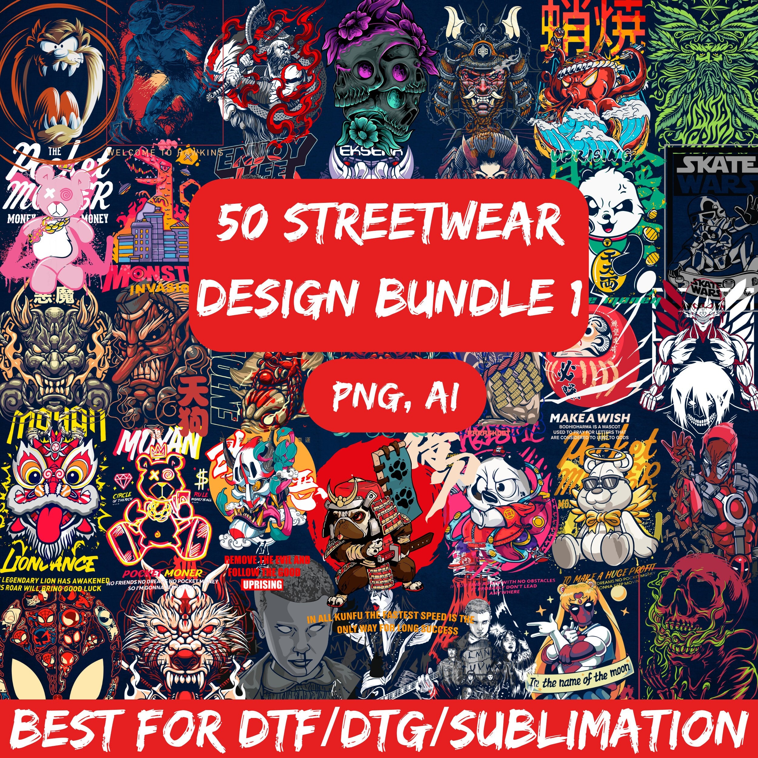 50 Streetwear Bundle 1 | Bikers Design | Urban Shirt Designs