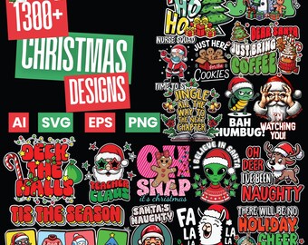 1300+ Funny Christmas Design Bundle (png, svg, eps, ai formats)