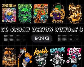 50 Urban Streetwear T-Shirt Designs: Hip Hop Graphics (PNG)