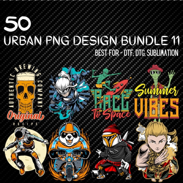 50 Urban Bundle 11 | Anime Design | Urban Shirt Designs | Digital | Quirky Streetwear | Graphics Shirt | Pop Culture | T-Shirt Design