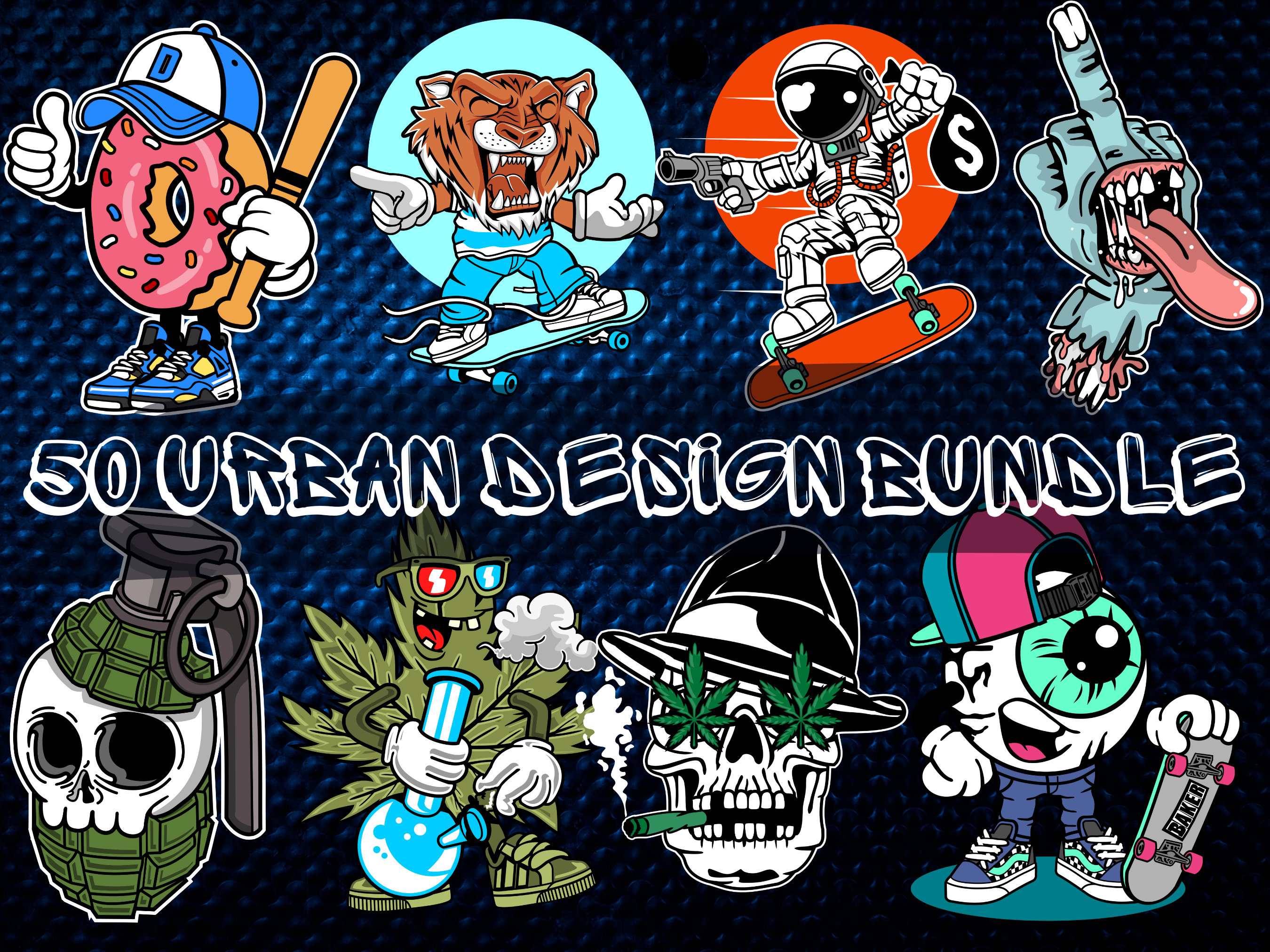 50 Streetwear T-Shirt Designs: Hip Hop Pop Culture Bundle (AI, PNG)