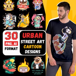 Streetwear T-Shirt Design Bundle: Urban Hip Hop Graphics (PNG, AI)