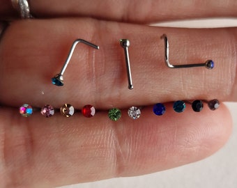 Set of 10 or 50 or 100 Nose Studs Set Surgical Steel I Screw Straight Silver Pin Stud Gem Piercing Stud Nose Stud Tiny Nose Piercing Studs