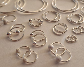 925 Sterling Silver Hoop Sleeper Earrings with Ball Charm (10-70mm)