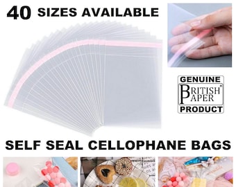 100 Self Seal Clear Cellophane Bags for Prints Cards Food Sweets Cookies Wax Melts Self Adhesive Display Bags 5x7 C6 A6 6 x 9 A5 C5 A4 C4 A3