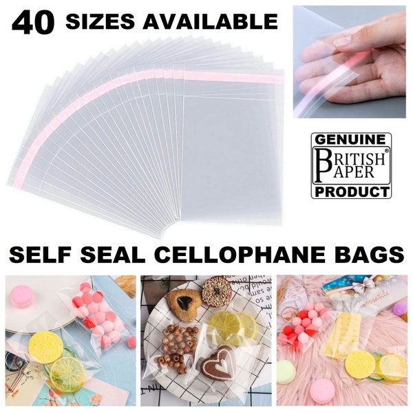 100 Self Seal Clear Cellophane Bags for Prints Cards Food Sweets Cookies Wax Melts Self Adhesive Display Bags 5x7 C6 A6 6 x 9 A5 C5 A4 C4 A3
