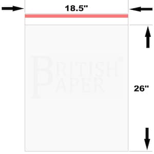 May include: A clear plastic mailing envelope with a red seal. The envelope measures 18.5 inches wide by 26 inches tall. The text "BRITISH PAPER" is printed on the envelope.