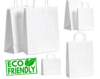 White Paper Bags With Handles Party Gift Sweet Sos Carrier Twist Handle Paper Bags 10 50 100 1000 Small Large Paper Bags Packaging for Gifts