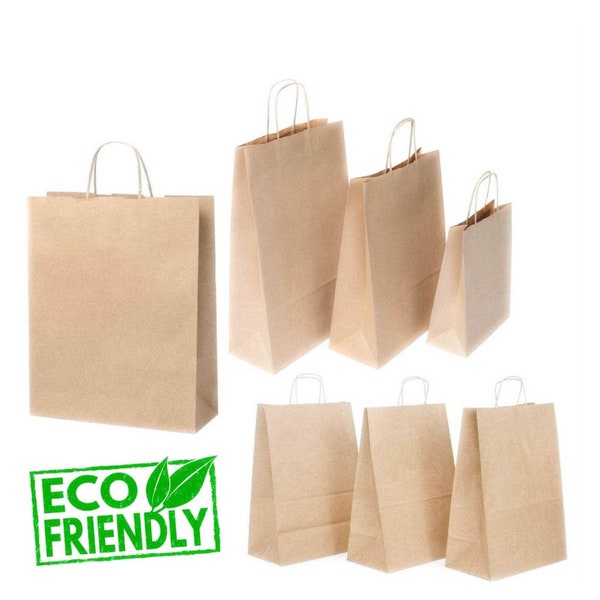 Brown Paper Bags With Handles Party Gift Sweet Sos Carrier Twist Handle Paper Bags 10 50 100 1000 Small Large Paper Bags Packaging for Gifts