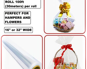 Clear Cellophane Roll Hamper Gift Wrap Wrapping 30-micron (50cm X 30m