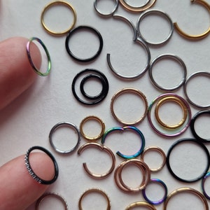 Surgical Steel Clicker Nose Rings Plain or CZ Crystals Hoops Hinge Segment Top Ear Body Jewellery Clicker Face Piercing Septum Tragus