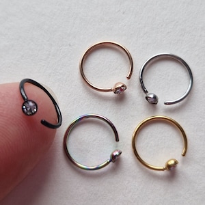 CZ Crystal Thin Nose Ring Surgical Steel 8mm Hoop Tragus Daith Conch Plain Piercing Helix Set Earring Nose Rings 0.8mm thick gauge 20