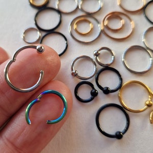Surgical Steel Clicker Nose Ear Ring Plain Hinged Ring or Clicker with Ball Top Ear Clicker Ring Face Piercing Tragus Helix Cartilage Lip