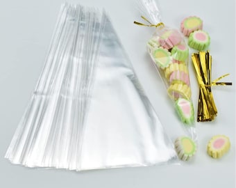 Clear Cone Sweet Bags with Twist Ties: 9x5 Party Favor Cellophane Bags