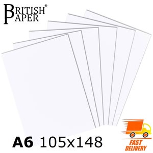 May include: A pack of 10 white A6 paper sheets, measuring 105x148 mm, with the text "BRITISH PAPER" printed in black at the top.