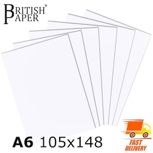 May include: A pack of 10 white A6 paper sheets, measuring 105x148 mm, with the text "BRITISH PAPER" printed in black at the top.