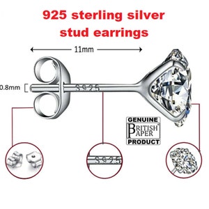 Pair of 925 Sterling Silver Stud Earrings for Women for Girls for Men Silver Studs Earrings with CZ Crystals Sold in Pairs with Backs image 2