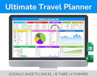 Ultimate Travel Planner, Google Sheets Travel Planner, Excel Travel Planner, Packing List, Travel Itinerary, Travel Journal, Trip Planner