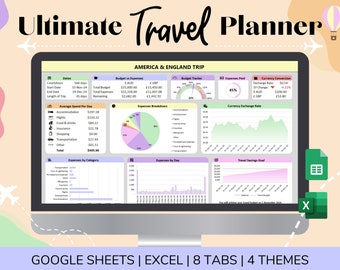 Ultimate Travel Planner, Google Sheets Travel Planner, Excel Travel Planner, Packing List, Travel Itinerary, Digital Trip Planner