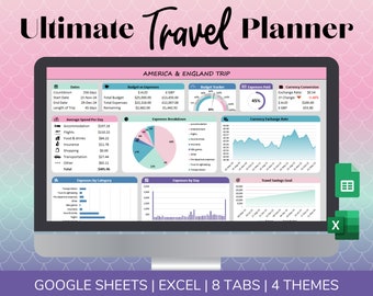 Ultimate Travel Planner, Google Sheets Travel Planner, Excel Travel Planner, Packing List, Travel Itinerary, Digital Travel Planner