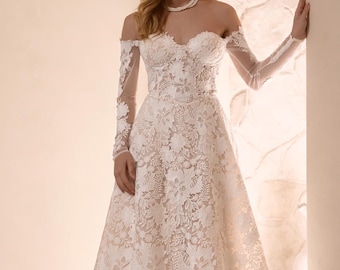 MELIORA Wedding Dress – Off-the-Shoulder Lace A-Line Bridal Gown
