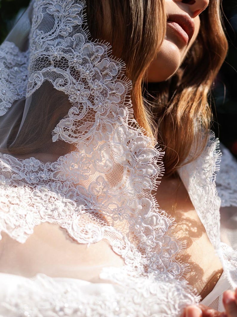 Voile de mariée cathédrale style mantille vintage à franges