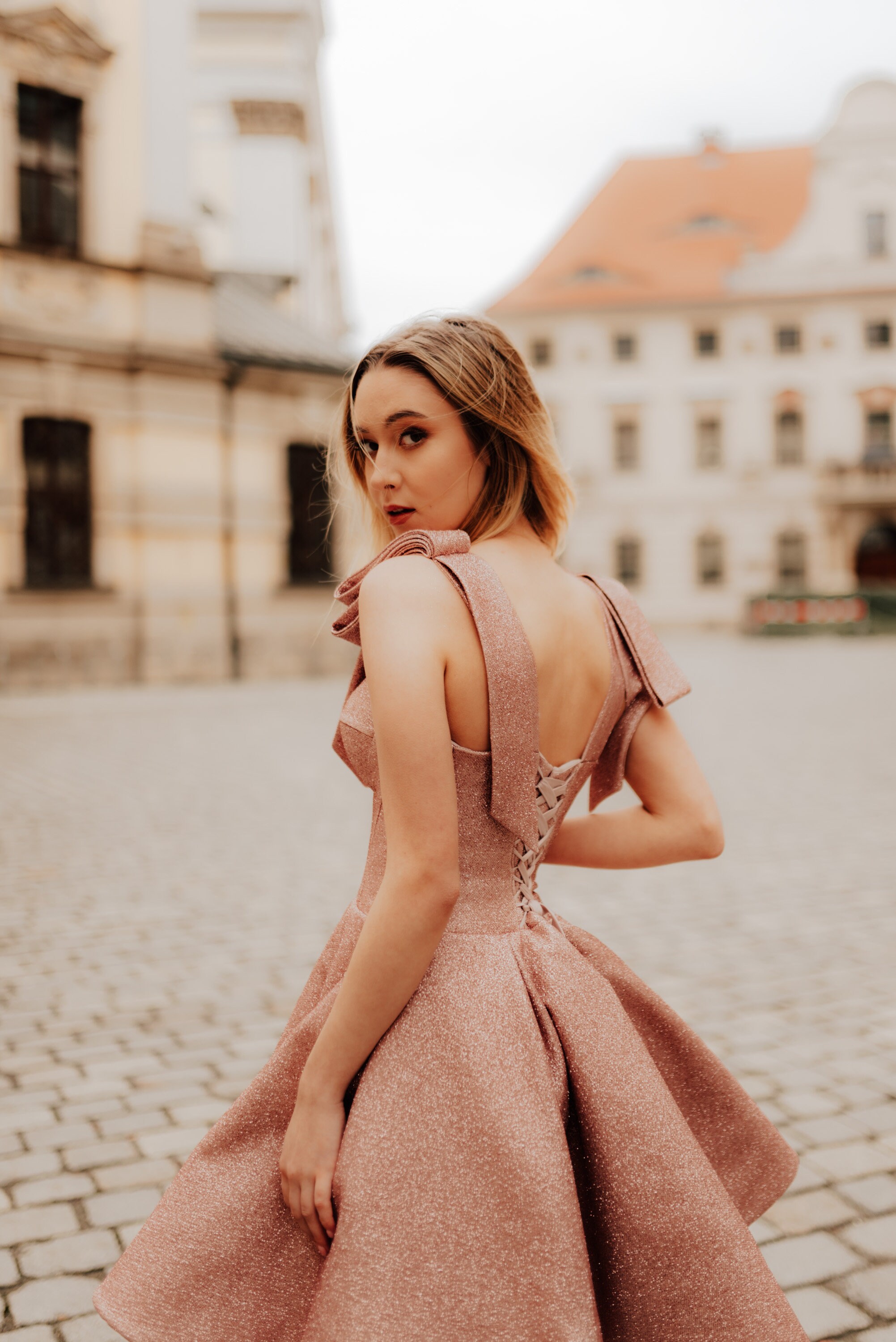 corset bodice prom dress Puff Sleeves Corset Bodice Prom Gown with Sequins Star Sparkly Prom Dress ARD2741 main image 0