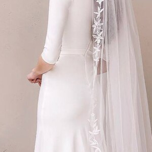 Bridal dress Off-Shoulder Fitted Waist Classic Wedding Dress Long Sleeve Zip Back Crepe Wedding Dress reception dress Second Wedding Dress image 5