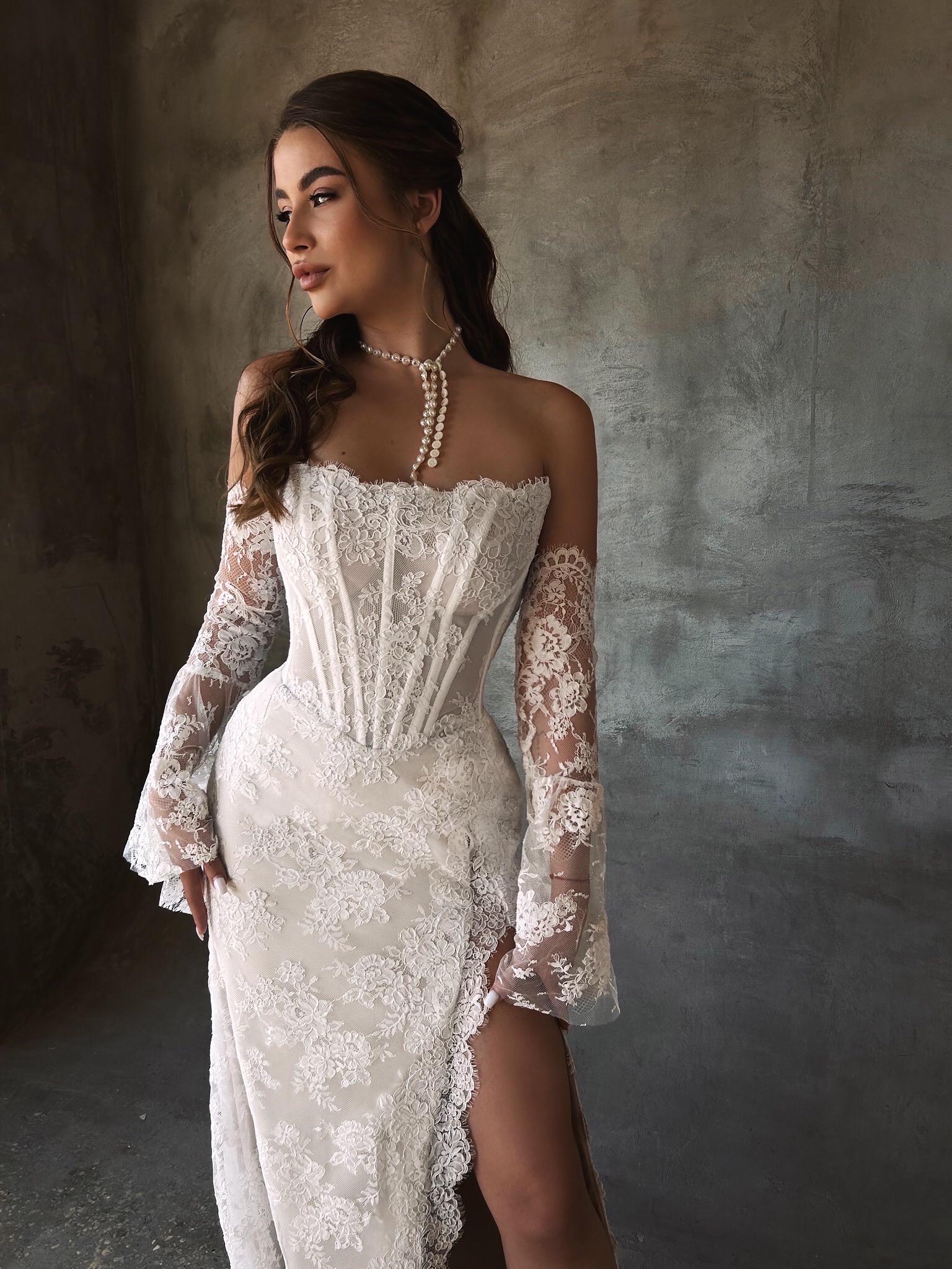 【suzen】Finics Corset Lace Dress Elegant Off-the-shoulder Lace Wedding Dress With Delicate