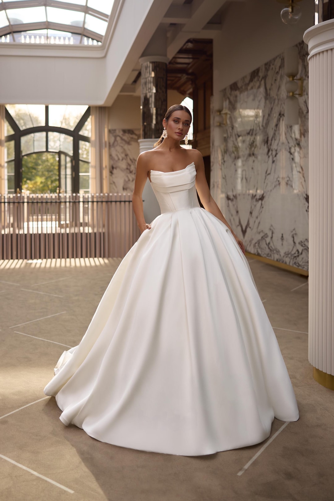 Luxury Mikado Ball Gown Wedding Dress, Off-shoulder Draped Corset ...