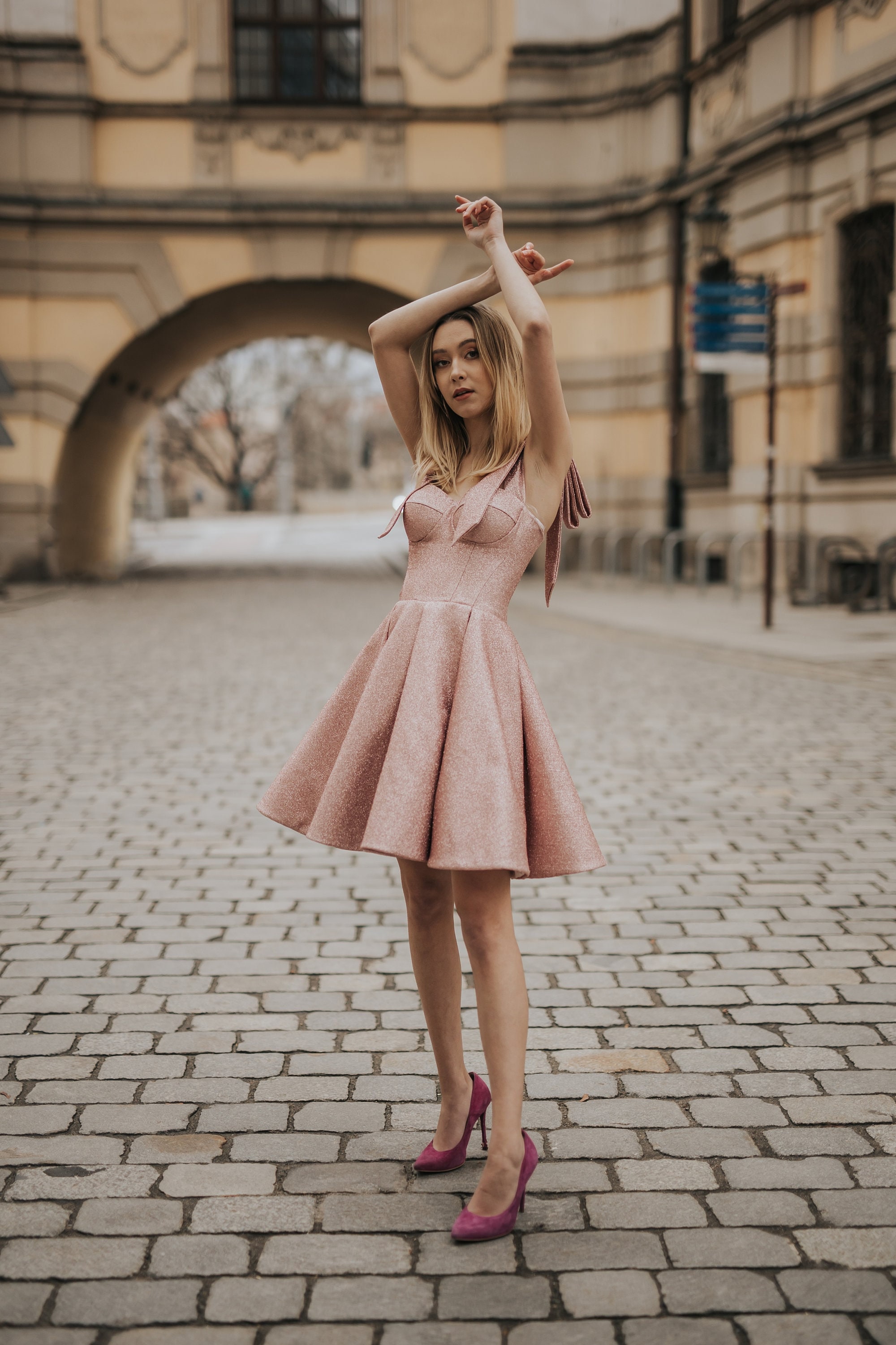 Glittering Pink Short Party Dress - Corset Cocktail Dress for Prom,  Homecoming, Graduation, and Formal Events, Fairy Prom Dress Evening Gown