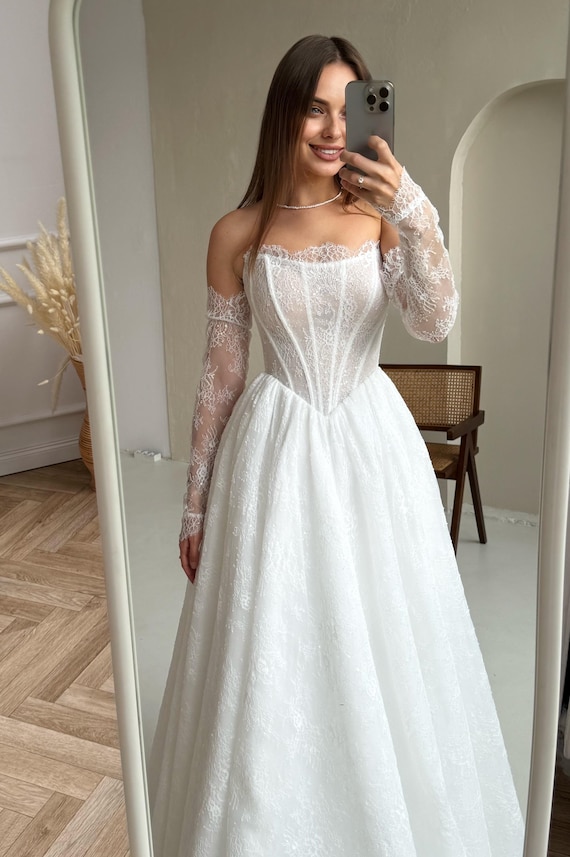 allover chantilly lace a-line bridesmaid dress The Harmony Dress in White Chantilly Lace 0 / White Chantilly Lace