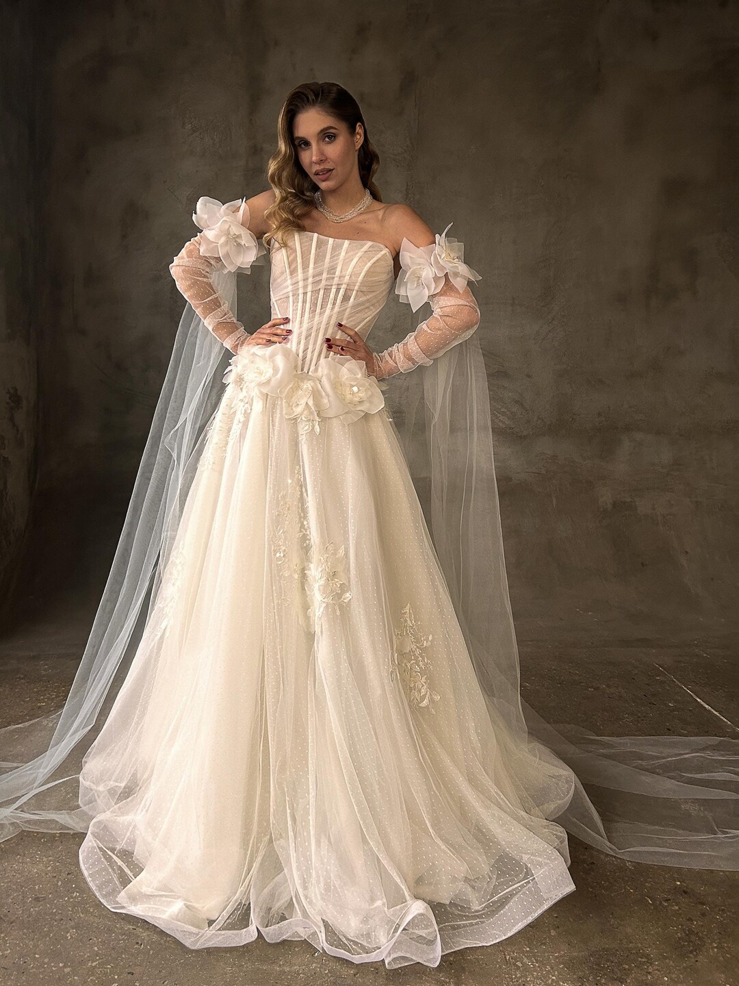 Satin A-Line Gown with Off-Shoulder Folded Neckline Turquoise