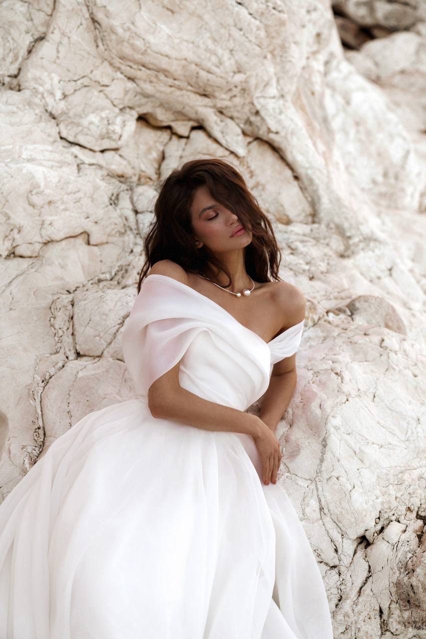 sachin and babi light blue dress Long Organza Wedding Dress, Drop Sleeve Organza Wedding Dress, off Shoulder Wedding  Dress, Dress With Train, Elopement Dress, Romantic Dress