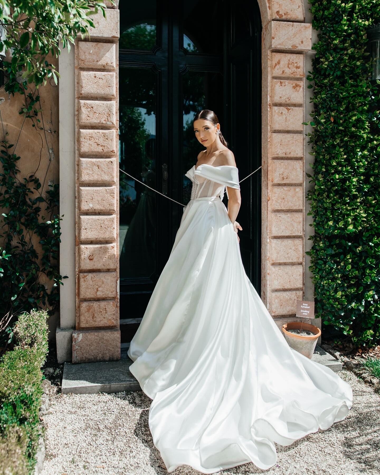 a line princess wedding dresses Off The Shoulder A-line Princess Wedding Dress With Beading WD215 US10 / Custom Color