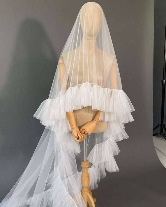 Bridal Veil Cathedral Length With Ruffle Edge Soft Tulle 