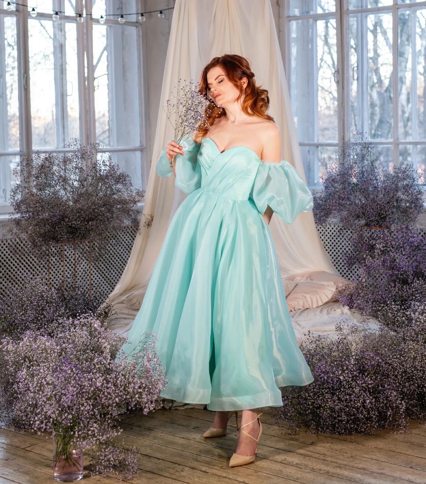 green emerald velvet dress Long Organza Off-Shoulder Prom Ball Gown main image 0