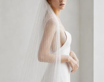 Pleated Wedding Veil, Long Crinkle Tulle Bridal Veil, Minimalist Modern Veil, Soft Ivory Single Tier Veil