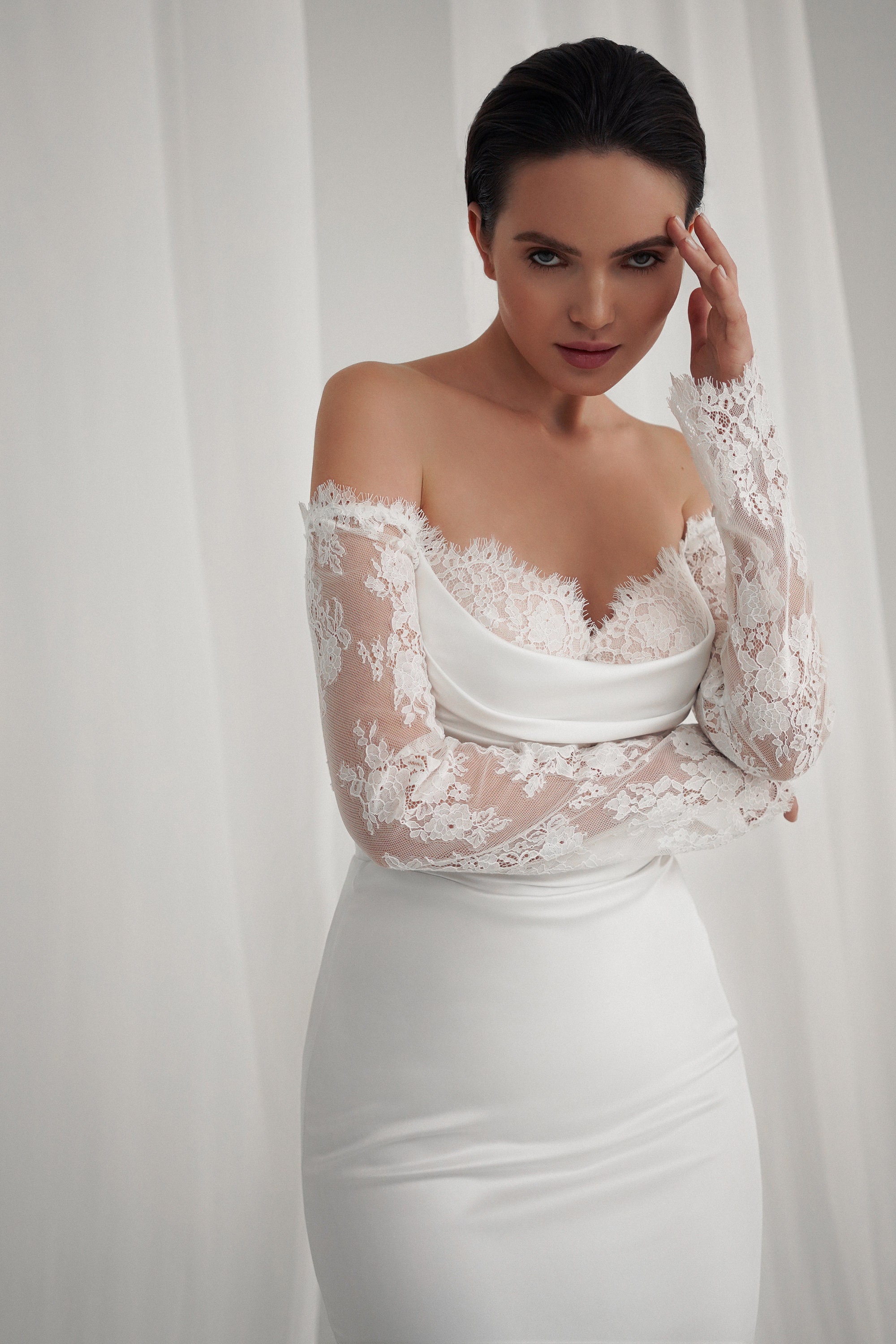 Claire Off-Shoulder Lace & Satin Wedding Gown | Elegant Bridal Dress main image 0