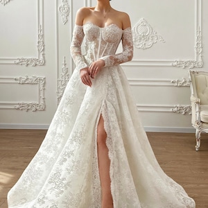aliexpress satin corset basque waist long wedding dress Satin Wedding Dress With Corset Bodice, Basque Waist, A-line Skirt and  Train, Elegant Bridal Gown, Minimalist Strapless Dress
