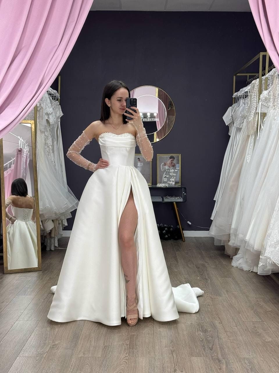 mikado silk wedding dress Elegant Mermaid Mikado Wedding Dress Belle with Detachable Train
