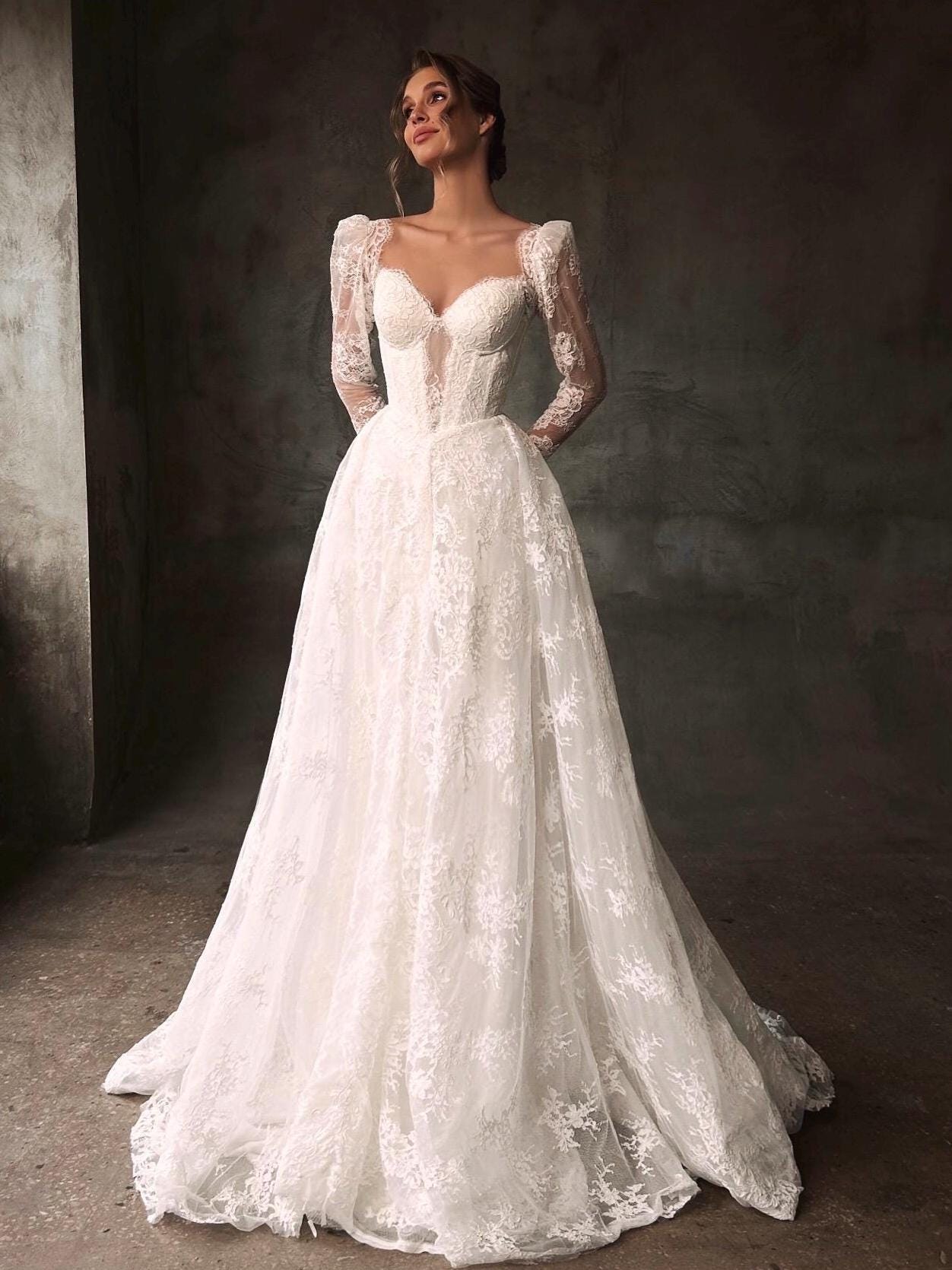 long sleeve purple wedding dress Purple Tulle Layers Long A-Line Prom Dress, Cute Long Sleeve Evening G