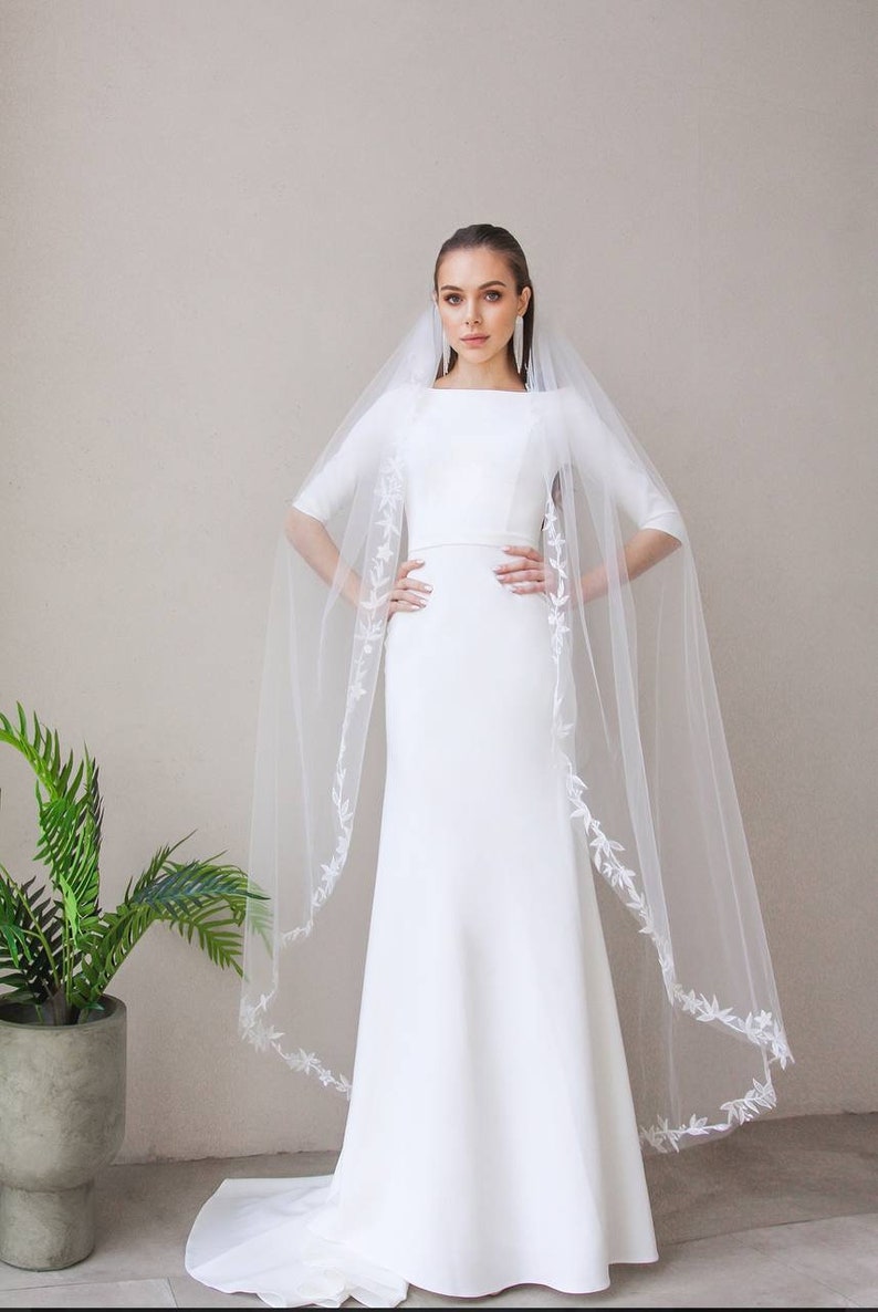 Bridal dress Off-Shoulder Fitted Waist Classic Wedding Dress Long Sleeve Zip Back Crepe Wedding Dress reception dress Second Wedding Dress image 1