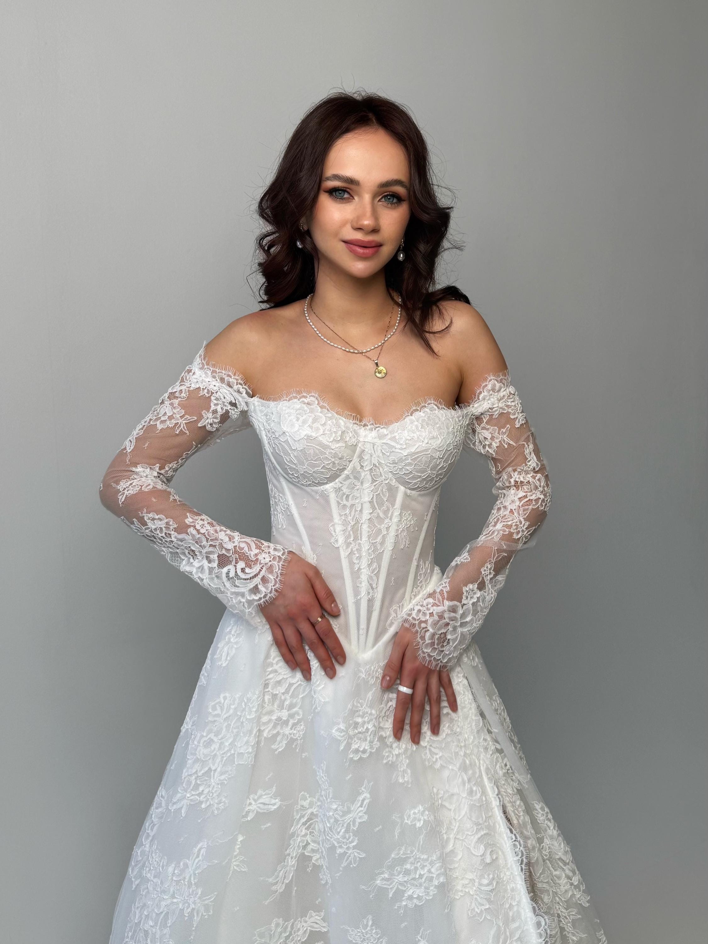 Elegant Off-shoulder White Bridal Gown With Delicate Lace, Timeless ...