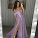 Lavender Off the Shoulder Long Formal Gown with Slit with Handmade Flowers