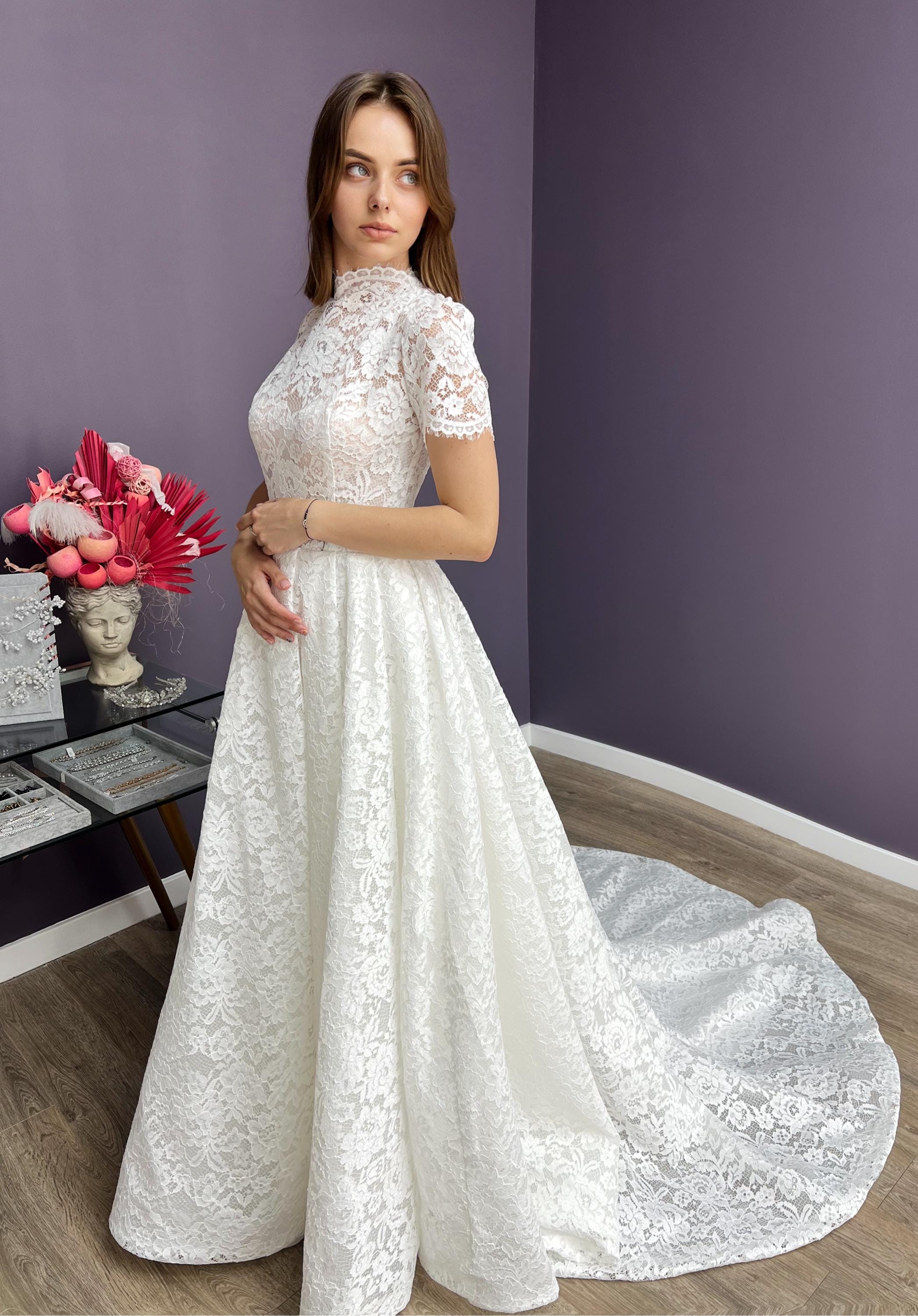 Vintage French Corded Lace Bridal Gown, Eva Lendel Lucrecia Sleeve Wedding Dress, Unique Bohemian Fairy Rustic Casual Dress
