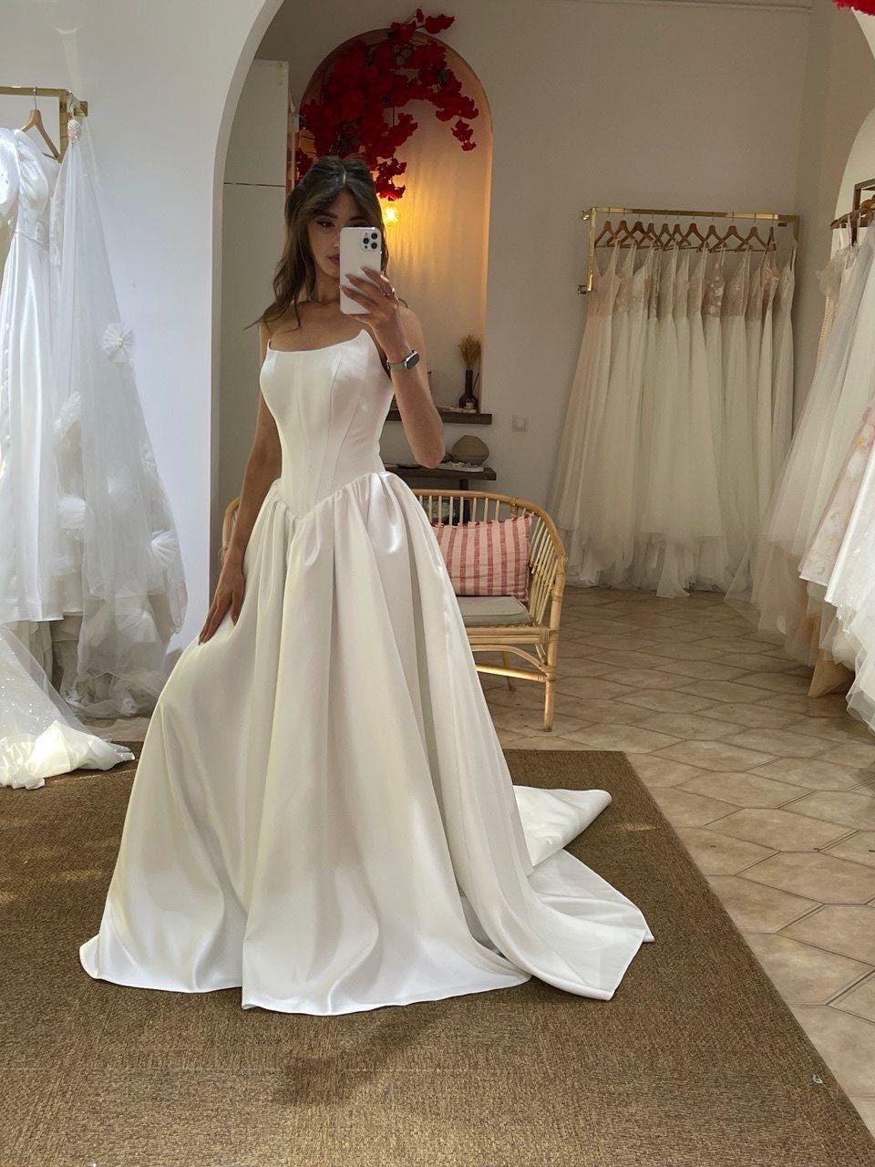 aliexpress satin corset basque waist long wedding dress Solana Ensemble Elegant Basque Waist Neck Scarf Satin Bridal Corset Gown 2025 2026 Boom Blush