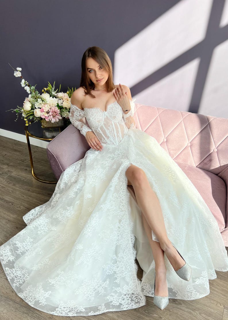 Elegant Off-shoulder White Bridal Gown With Delicate Lace, Timeless ...