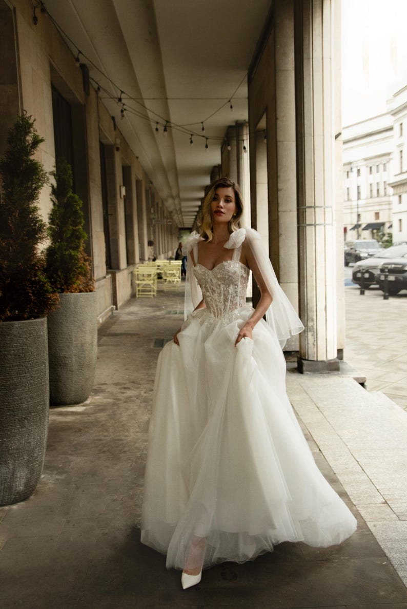 Robe de mariée princesse Ara corset dentelle tulle scintillant