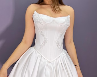 Lace Boned Wedding Corset Victorian Style Corset Top with Back Ties Optional Skirt for Custom Bridal Look, Rustic Vintage Corset